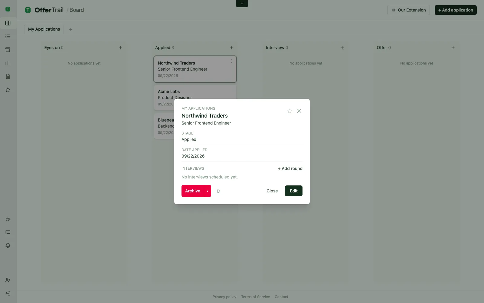 OfferTrail application detail view